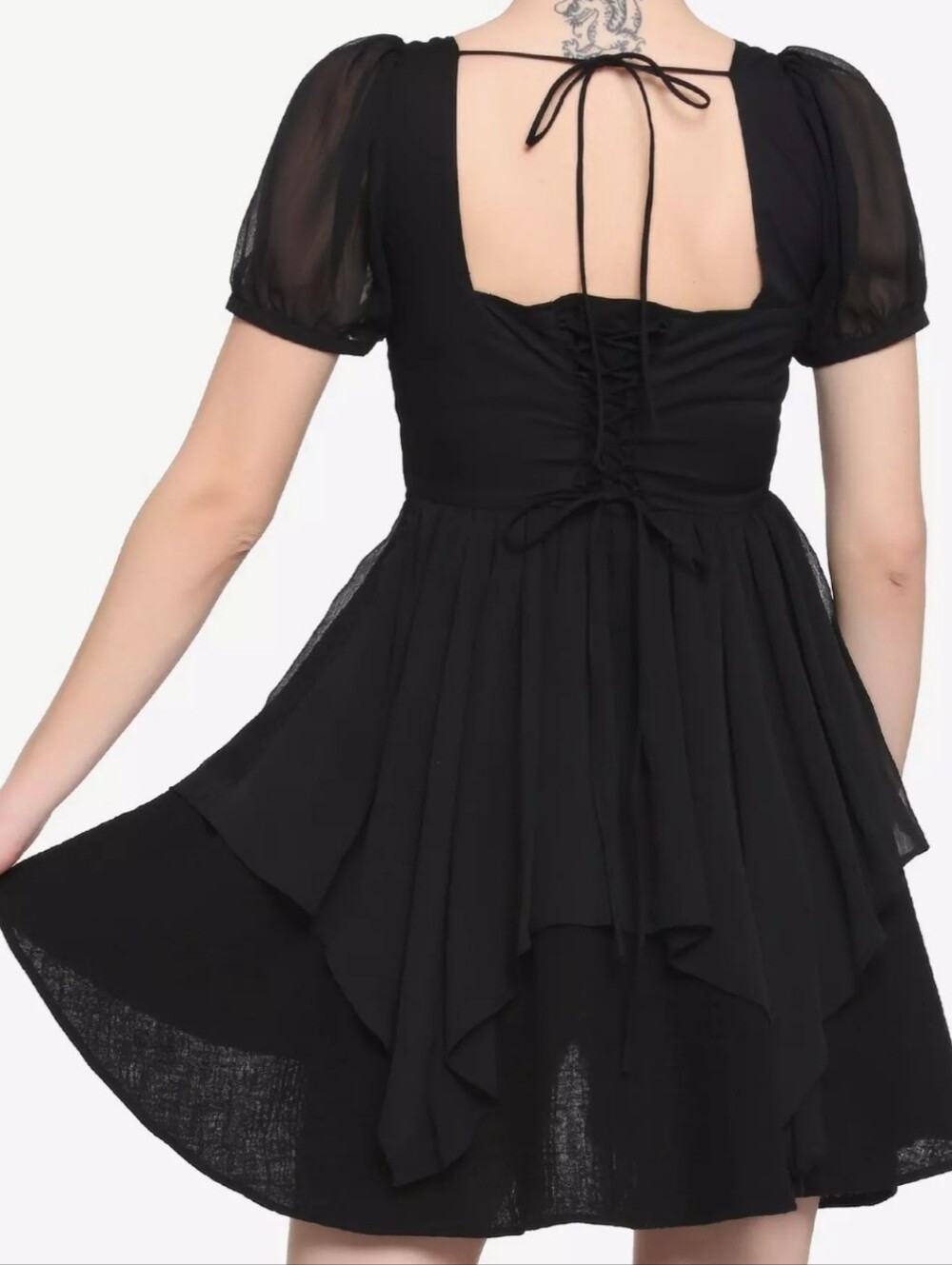 Hot Topic Sweetheart Black Gothic Corset Lace-Up Back Puff Sleeve Dress Size M